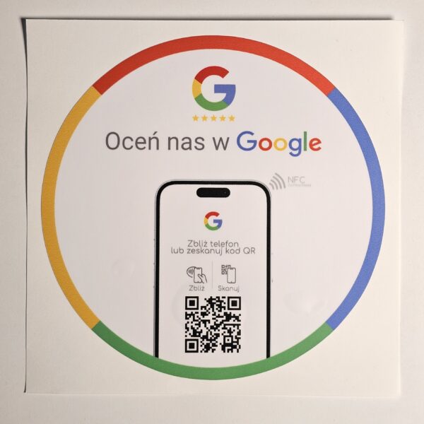 Naklejka okrągła QR + NFC Oceń nas na Google