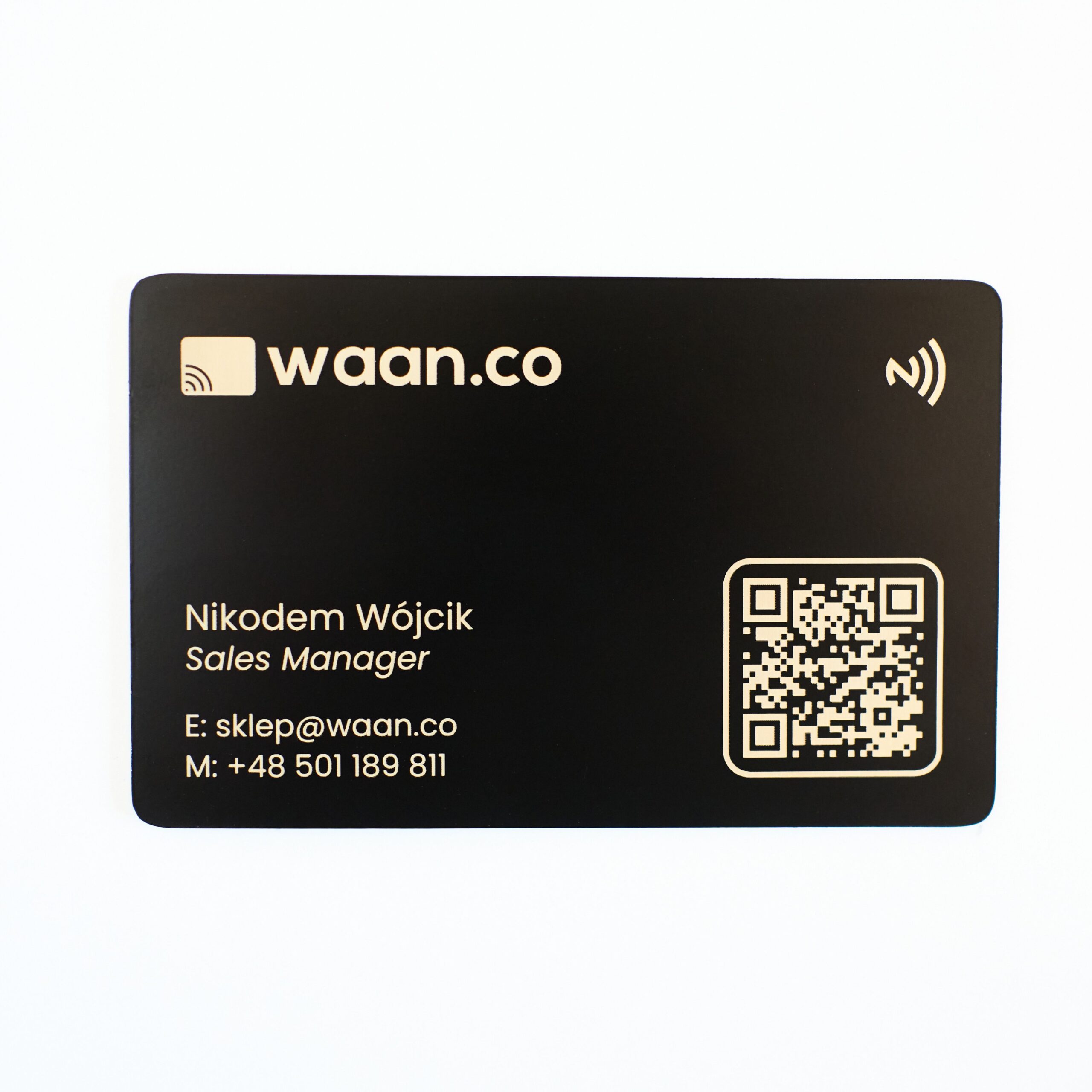 Metalowa Wizytówka NFC z Twoim Logo + Projekt | Czarno – złota